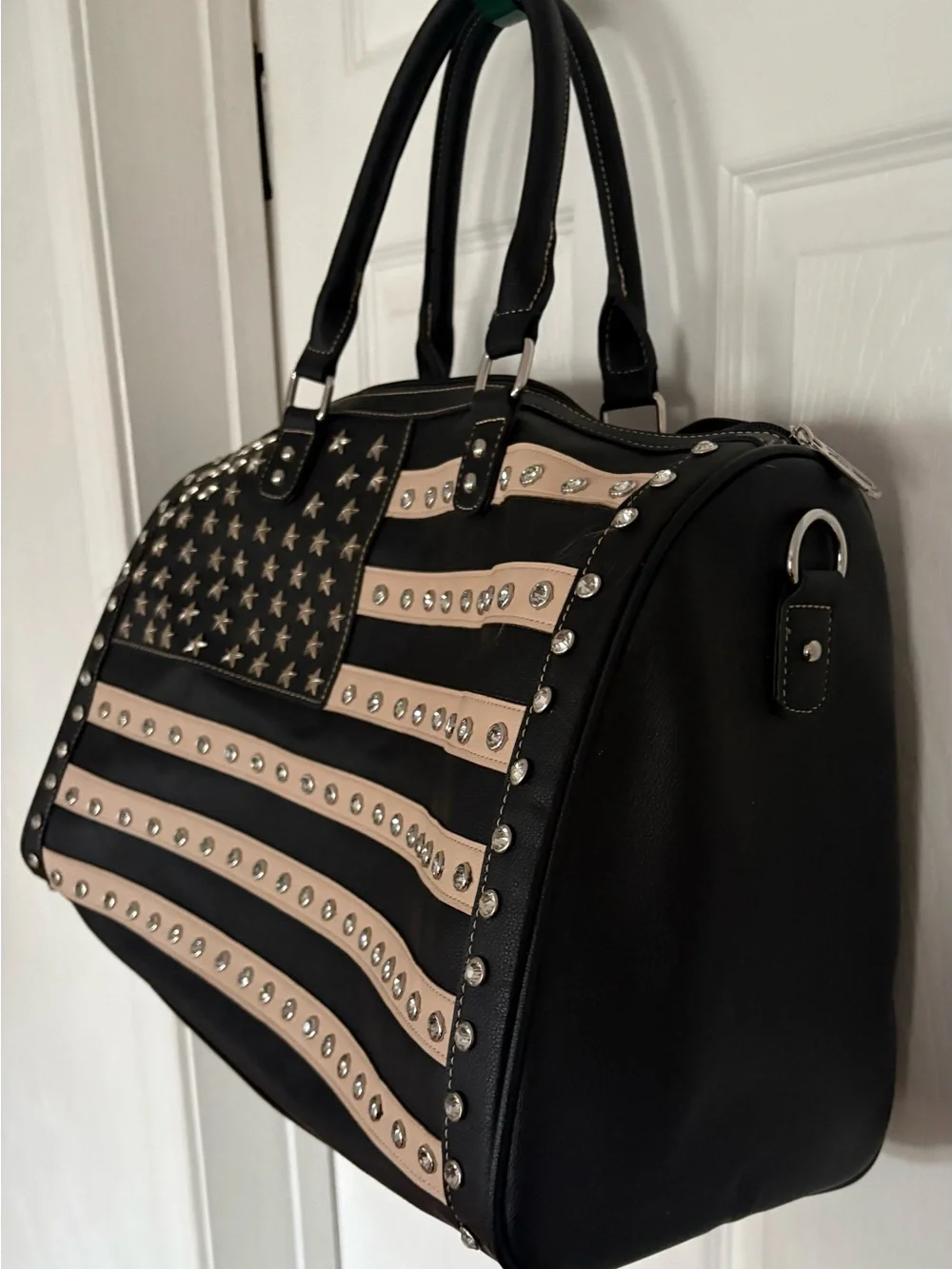 Montana West Black and Beige Studded American Flag Duffel Bag
